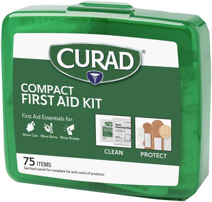 Curad Compact First Aid Kit, Green 75 Items, 1 Each