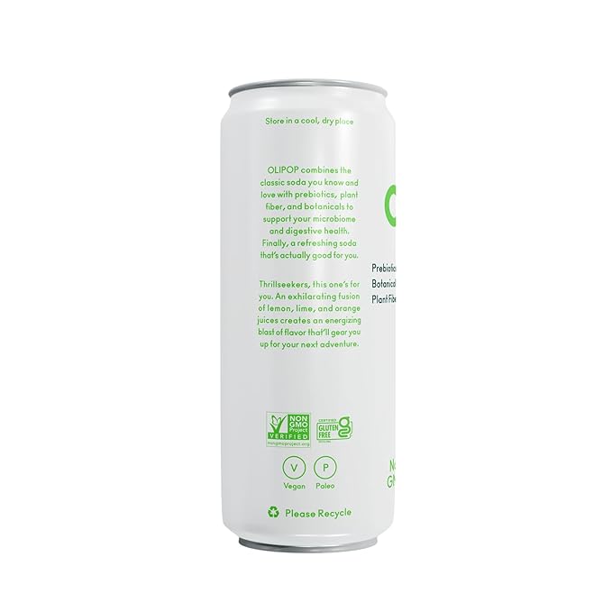 OLIPOP Sparkling Prebiotic Soda, Ridge Rush, Pantry Pack Packed with Prebiotics, Fiber, and Botanicals, Gluten Free, Vegan, GMO Free, 12oz Skinny Can (12 Pack)