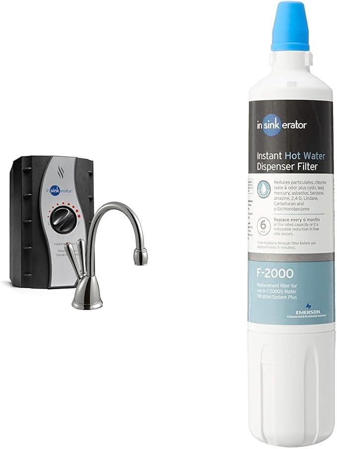InSinkErator View Instant Hot & Cold Water Dispenser System - Faucet & Tank, Chrome, HC-View-C & F-2000, 1 Count (Pack of 1), White