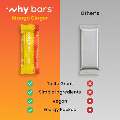 Why Bars, Protein Bars, Mango Ginger, 2.04 Ounce Bars (Pack of 12 Protein Bars) - Protein Bar Superfood, Gluten Free, Non GMO, Organic, Vegan, Simple Ingredients