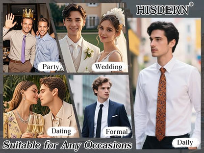 HISDERN Men Floral Ties Woven Classic 3.4" Necktie Set Formal Tie Pocket Square for Wedding with Handkerchief Gift Box