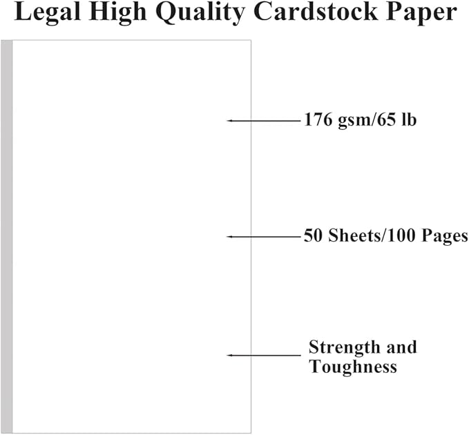 8.5" x 14" White Legal Size Card Stock Paper - 50 Sheets Premium Smooth 65lb Cover Cardstock, Perfect for Arts and Crafts, Brochures, Menus, Posters