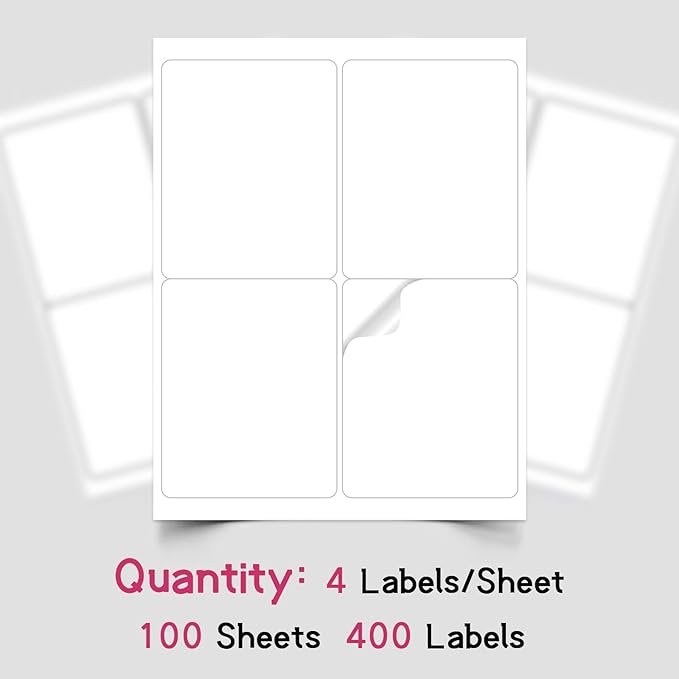 4UP 4" x 5" Shipping Labels Compatible with Laser & Inkjet Printers, Address Mailing Labels Self Adhesive Stickers (100 Sheets)