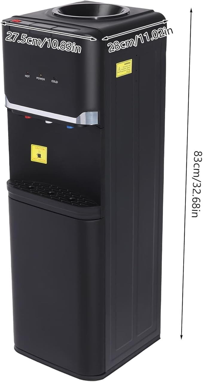 Top Loading Water Dispenser for 5 Gallon Bottles, Freestanding Hot Cold & Warm 3-Temperature Water Cooler Dispenser with Child Safety Lock for Home & Office, Black