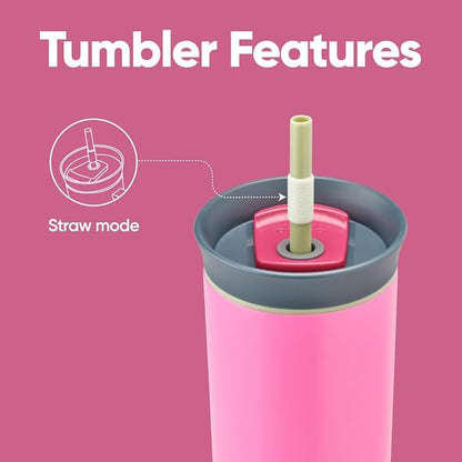 Owala Stainless Steel Triple Layer Insulated Travel Tumbler with Spill Resistant Lid and Straw, BPA Free, 24 oz, Brown/Pink (Watermelon Breeze)