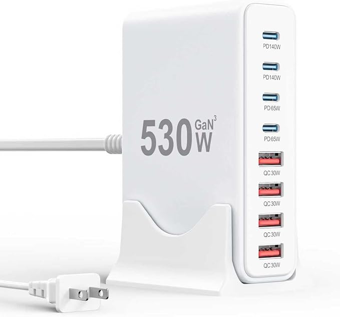 530W USB C Charger Block,8-Port USB C Charging Station GaN IV Travel Essentials Multiple Port Charging Station,100W Laptop Fast Charger Adapter for MacBook Pro/Air,DELL,iPad,iPhone,Samsung Galaxy