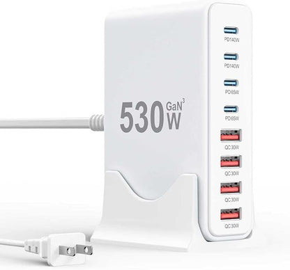 530W USB C Charger Block,8-Port USB C Charging Station GaN IV Travel Essentials Multiple Port Charging Station,100W Laptop Fast Charger Adapter for MacBook Pro/Air,DELL,iPad,iPhone,Samsung Galaxy