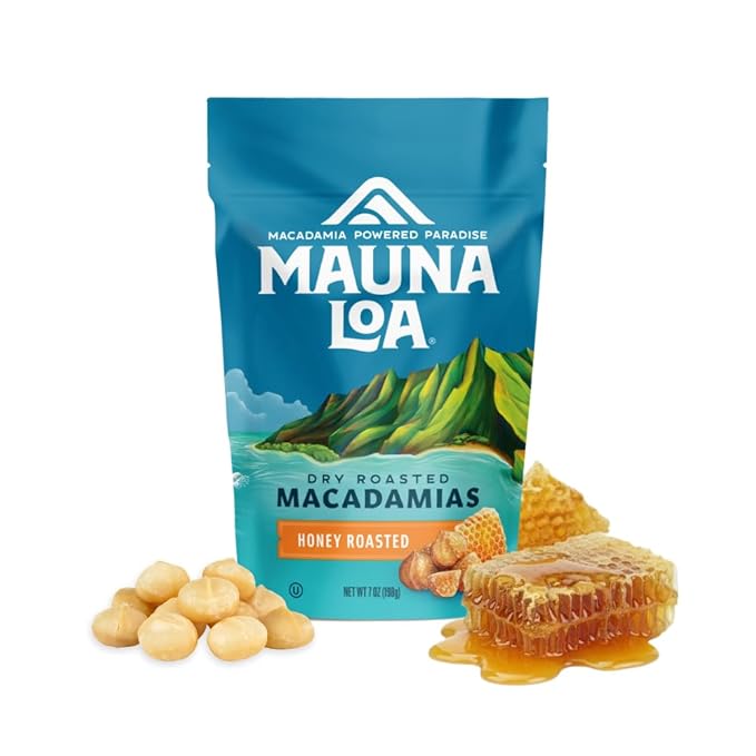 Mauna Loa Honey Roasted Macadamia Nuts, 7 oz Resealable Bag, Gluten Free, Sweet Hawaiian Snack