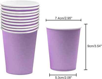 Disposable Paper Cups,60pcs Color Paper Cups For DIY Wedding Party Picnic BBQ Travel and Event 8OZ (Light purple)