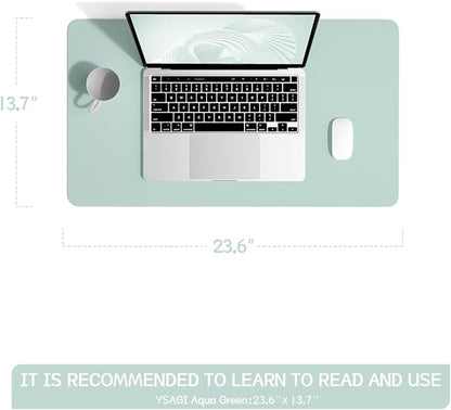 YSAGi Non-Slip Leather Desk Pad, Waterproof Laptop Computer Desk Keyboard Mat, Table Protector Blotter Mat, Large Mouse Pad for Office/Work/Home/Decor(Mint Green, 23.6" x 13.7")