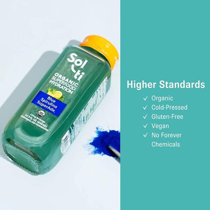 Organic SuperAde Hydration Drink, Boosts Memory, SuperFood Lemonade by Sol-ti, Cold-Pressed Blue Spirulina and Lemon Juice Blend, 16 Pack (14.9 Fl oz)