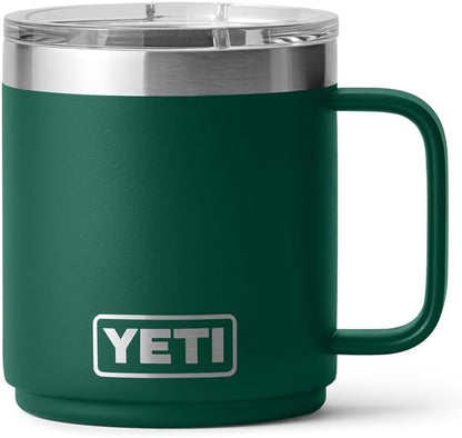 YETI Rambler 10 oz Ceramic Lined Stackable Mug, Vacuum Insulated, Stainless Steel with MagSlider Lid, Black Forest Green
