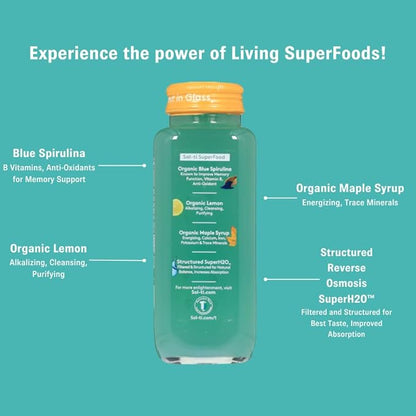 Organic SuperAde Hydration Drink, Boosts Memory, SuperFood Lemonade by Sol-ti, Cold-Pressed Blue Spirulina and Lemon Juice Blend, 16 Pack (14.9 Fl oz)