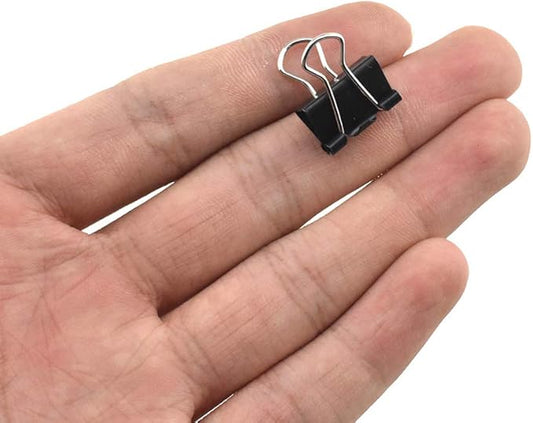 HAHIYO Binder Clips Paper Clamps Spring Steel Sturdy Mini 0.59 inches Width 0.2 Inch Capacity No Sharp Edges Heavy Duty Tight Grip Reusable Black Metal Bright Finish for Home Office School 100 Pack