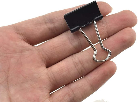 HAHIYO Binder Clips Paper Clamps Spring Steel Sturdy Small 0.98 inches Width 0.37 Inch Capacity No Sharp Edges Heavy Duty Tight Grip Reusable Black Metal Bright Finish for Home Office School 28 Pack