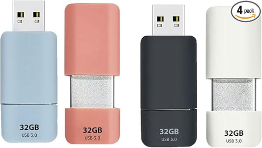 GIGASTONE 32GB Flash Drive (4 Pack) Z60NB USB 3.2 Gen 1, Ultra Fast, Retractable Capless Slider Design, Data Storage, Backup for PC/Mac/TV/Car Audio, USB 2.0/3.0/3.1 Compatible (Random Color)