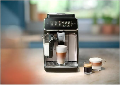 PHILIPS 3300 Series Fully Automatic Espresso Machine - LatteGo Milk System, 5 Coffee Varieties, Intuitive Touch Display, SilentBrew, 100% Ceramic Grinder, AquaClean Filter, Glossy Black (EP3347/90)