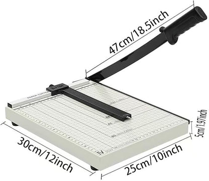 12-Inch Heavy Duty Guillotine Paper Cutter, 12 Sheet Capacity, Self-Sharpening Blade & Safety Lock, Paper Trimmer for Cardstock, Photos, Craft Paper for Office, School, Home Use (White)