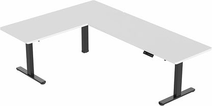 VIVO Electric Height Adjustable 83 x 60 inch Corner Stand Up Desk, 2 White Solid Table Tops, Black Frame, Memory Controller, L-Shaped Workstation, 3E Series, DESK-KIT-3E8BW