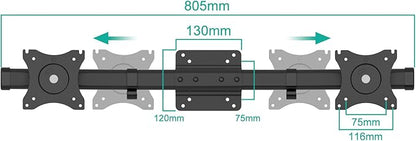 WALI Dual Monitor Wall Mount, Single to Double Bracket Adapter, Horizontal Assembly Arm for 2 Screen up to 27 inch (012ARM), Black