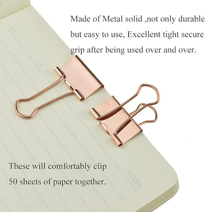 HAHIYO Binder Clips Paper Clamps Spring Steel Sturdy 0.98 inch Width 0.31 Inch Capacity No Sharp Edges Heavy Duty Tight Grip Reusable Rose Gold Metal Bright Finish for Home Office School 25 Pack