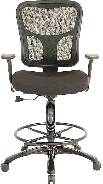 Tempur-Pedic TP8200 Fabric Drafting Stool with Backrest and Footrest with Lumbar Support, Black