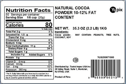 Yupik Natural Cocoa Powder, Unsweetened, 2.2 lb (35.2 oz), Gluten-Free, GMO-Free, Kosher, Vegan, Dairy-Free, No Sugar Added, No Additives, Excellent Source of Fiber & Iron, Ideal for Baking & Topping