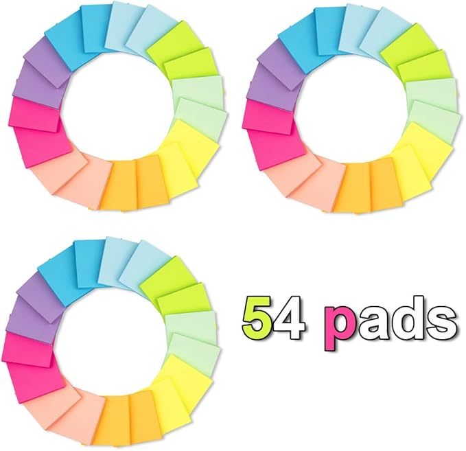 (54 Pads) Pop Up Sticky Notes 3x3 in Accordion Stickies Super Sticking Power Memo Pads Bright Colors