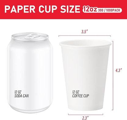 12 oz 500 Pack Paper Coffee Cups, Hot Disposable Paper Cups, Thickened Leak-Free White Coffee Cups for Hot and Cold Drinks