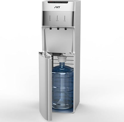 IKT Self Cleaning Bottom Load Water Cooler Dispenser 3 5 Gallon Hot, Cold & Room Temperature Water, Empty Bottle Alert, Child Safety Lock,Silver