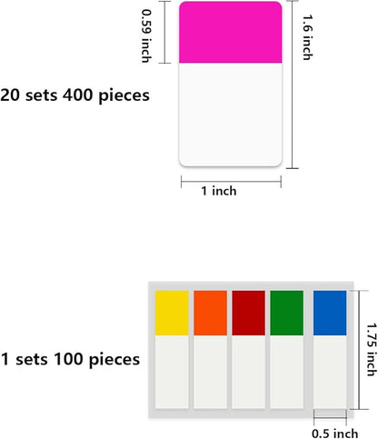 ELII Tabs 1 Inch Sticky Index Tabs,500 Pcs Book Tabs,Writable and Transparent Tabs for Notebooks Page Tabs Colored Page Markers, Tabs for Books, Notebook Tabs, Tabs for Annotating Books (Vibrant)