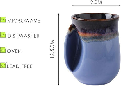 Selamica Porcelain 18oz Novelty Left-handed Handwarmer Mug, Coffee Mug, Tea Mug for family friends and couple - Haze