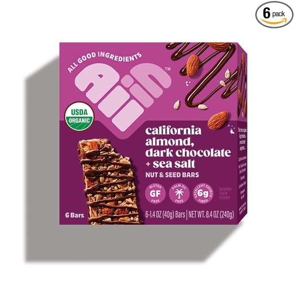All In Snack Bars California Almond, Dark Chocolate + Sea Salt - Healthy Snack for Adults and Kids - Gluten Free - Organic - Non-GMO (6 Pack)