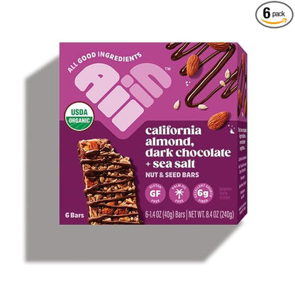 All In Snack Bars California Almond, Dark Chocolate + Sea Salt - Healthy Snack for Adults and Kids - Gluten Free - Organic - Non-GMO (6 Pack)
