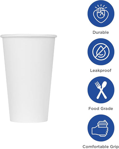 Karat 12oz Premium White Paper Hot Coffee Cups Diameter 3.54", Disposable, Leak-Resistant Double Poly-Lined, Ideal for Restaurants - Pack of 1000