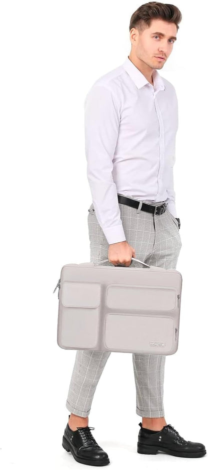 MOSISO 360 Protective Laptop Case 13.3 inch, 13-13.3 inch Laptop Sleeve Compatible with MacBook Air/Pro 13 / Pro 14, HP Dell ASUS Lenovo,Side Open Bag with 2 Raised&1 Flapover Pockets, Stone Gray