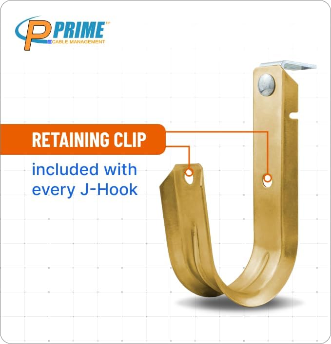 2 Inch Heavy Duty Metal Cable & Wire Support J-Hook Hangers with Angle Clip for Horizontal Surfaces (Ceilings, Beams‚Ķ) & 1/4 inch Threaded Rod for Cable & Wire Management