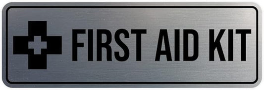 Standard First Aid Kit Sign (Brushed Silver) - Small (2 Pack)