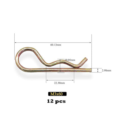 12 Pcs Heavy Duty Hitch Pins Clip R Clips Spring Retaining Wire Hair Pins Cotter Pin Strong Spring Tension Large Carter Pin R clip large for trailer Tractor Mower Carts Truck Color-Zinc M3x60mm