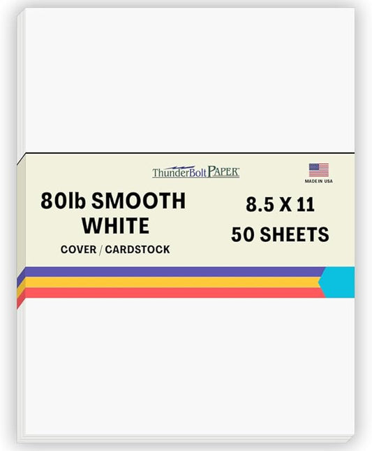 50 Bright White Smooth 80# Card Paper Sheets - 8.5" X 11" (8.5X11 Inches) Standard Letter|Flyer Size - 80 lb/Pound Cover Weight - Quality Paper - Consistency in Print - Smooth Finish