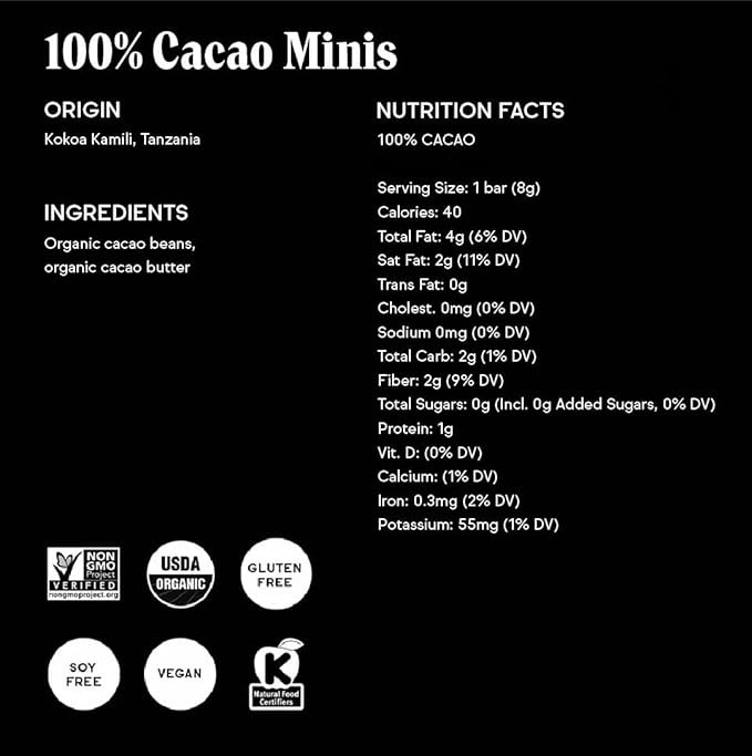 Raaka 100% Dark Chocolate Mini Bars | Unsweetened, Bitter, No Added Sugar or Artificial Sweeteners | Organic, Vegan, Gluten Free, Paleo, Kosher | Box of 30 Individually Wrapped Chocolates