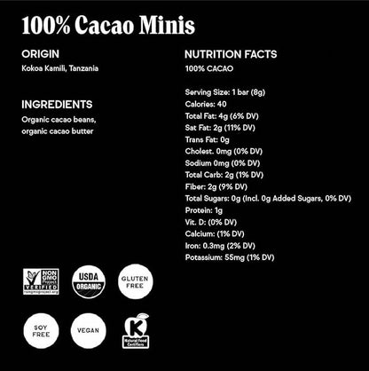Raaka 100% Dark Chocolate Mini Bars | Unsweetened, Bitter, No Added Sugar or Artificial Sweeteners | Organic, Vegan, Gluten Free, Paleo, Kosher | Box of 30 Individually Wrapped Chocolates