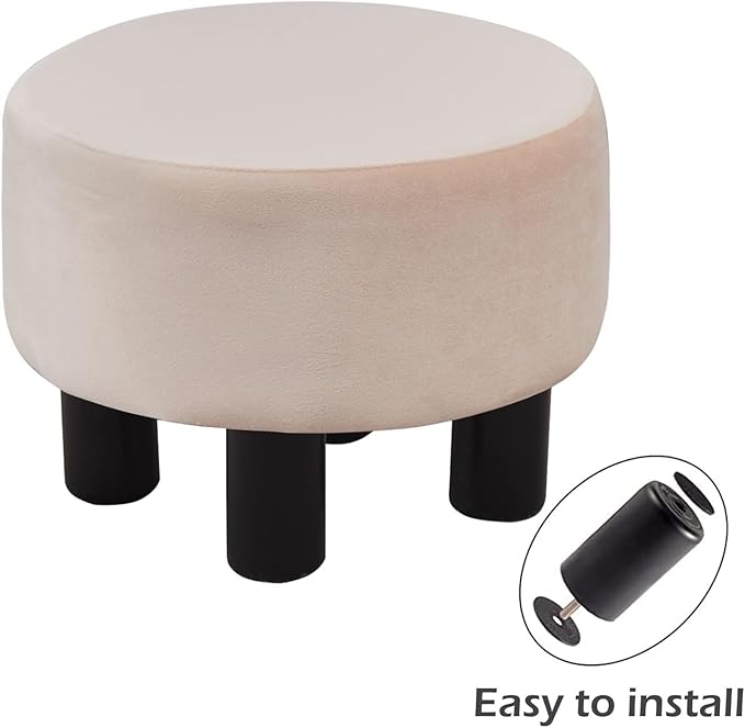 Cpintltr Velvet Ottoman Foot Stool Round Footstool for Couch Desk Soft Step Stool Padded Foot Rest with Non-Skid Pine Legs Multiple Colors Furniture for Hallway Office Lounge (Champagne)
