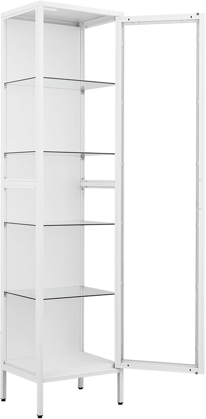 Display Storage Cabinet with Glass Doors, 71 Inches Metal Curio Cabinets with 4 Adjustable Shelves, HD&Tempered Glass Cabinet Display Case for Home, Office, Pantry, Assemble Required (White)