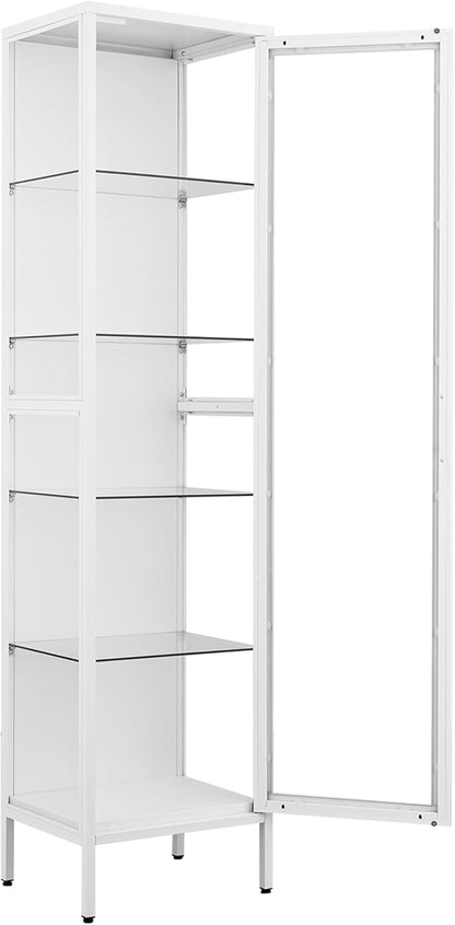 Display Storage Cabinet with Glass Doors, 71 Inches Metal Curio Cabinets with 4 Adjustable Shelves, HD&Tempered Glass Cabinet Display Case for Home, Office, Pantry, Assemble Required (White)