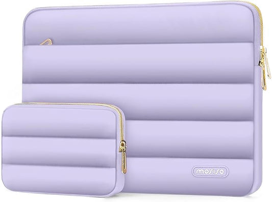 MOSISO 15-15.6 inch Laptop Case, 16 inch Puffy Laptop Sleeve Compatible with MacBook Pro 16, HP Dell ASUS Acer Toshiba Lenovo Notebook Computer, Polyester Horizontal Bag with Small Case, Purple