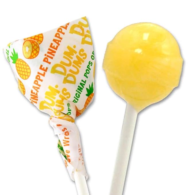 Dum Dums Pineapple Lollipops - Bulk Candy Box with Lollipops Individually Wrapped, Single Flavor Gourmet Suckers - 50 Count