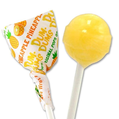 Dum Dums Pineapple Lollipops - Bulk Candy Box with Lollipops Individually Wrapped, Single Flavor Gourmet Suckers - 50 Count
