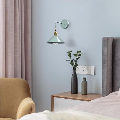 Sea Green Wall Sconce 2-Pack, Hanging Height-Adjustable Wall Lamp, Plug-in&Hardwire Optional Wall Light Fixture with On/Off Switch for Bedroom Coffee Bar