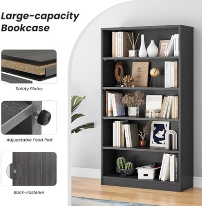 Bookshelf, Shelf Bookcase Open Modern Bookshelf, Bookcase with Freestanding Display Storage, Wooden Book Shelf for Bedroom, Living Room, Dinning Room, Office, 60 Inch